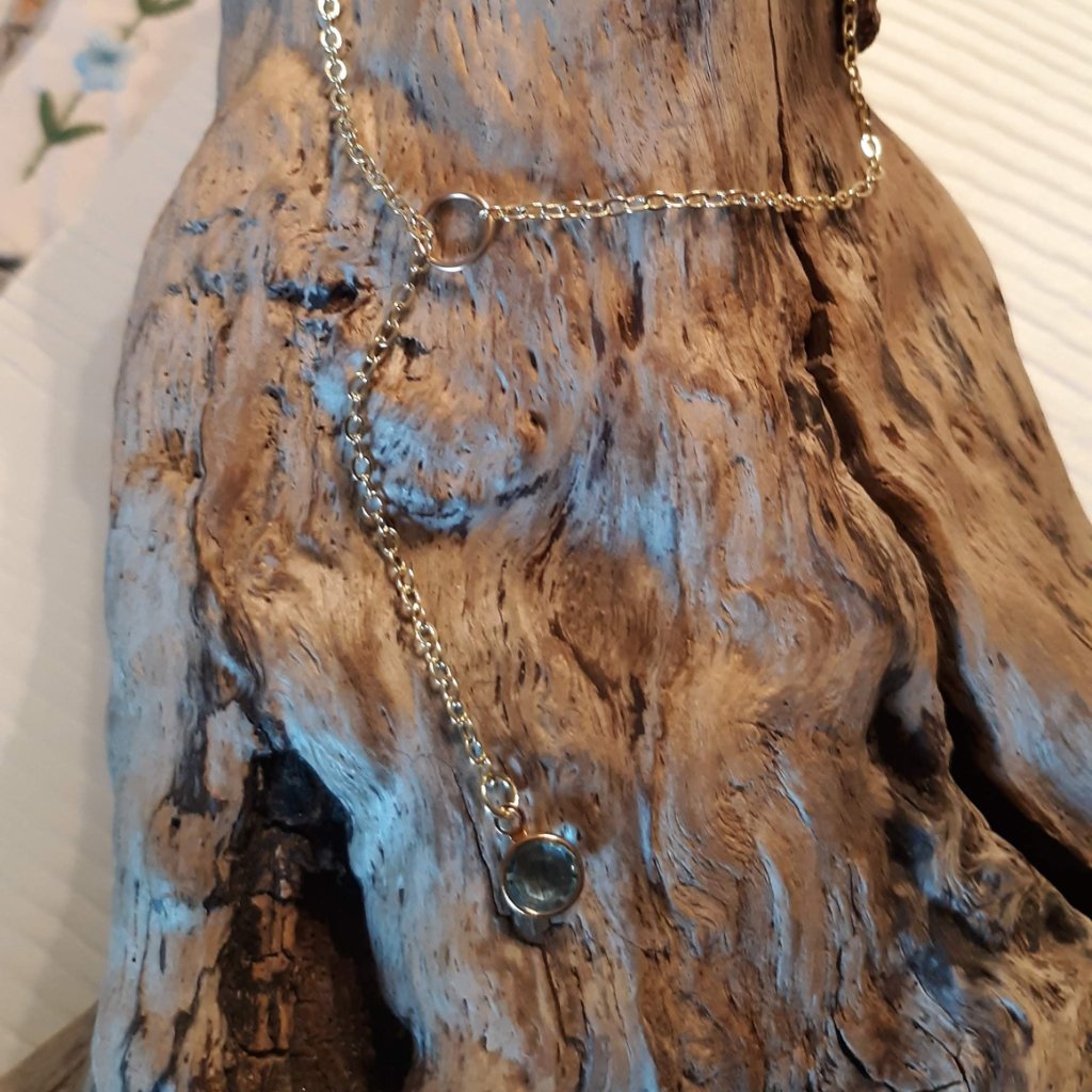 Gold Lariat Necklace With Swarovski Aquamarine Crystal Chanel Drop 20